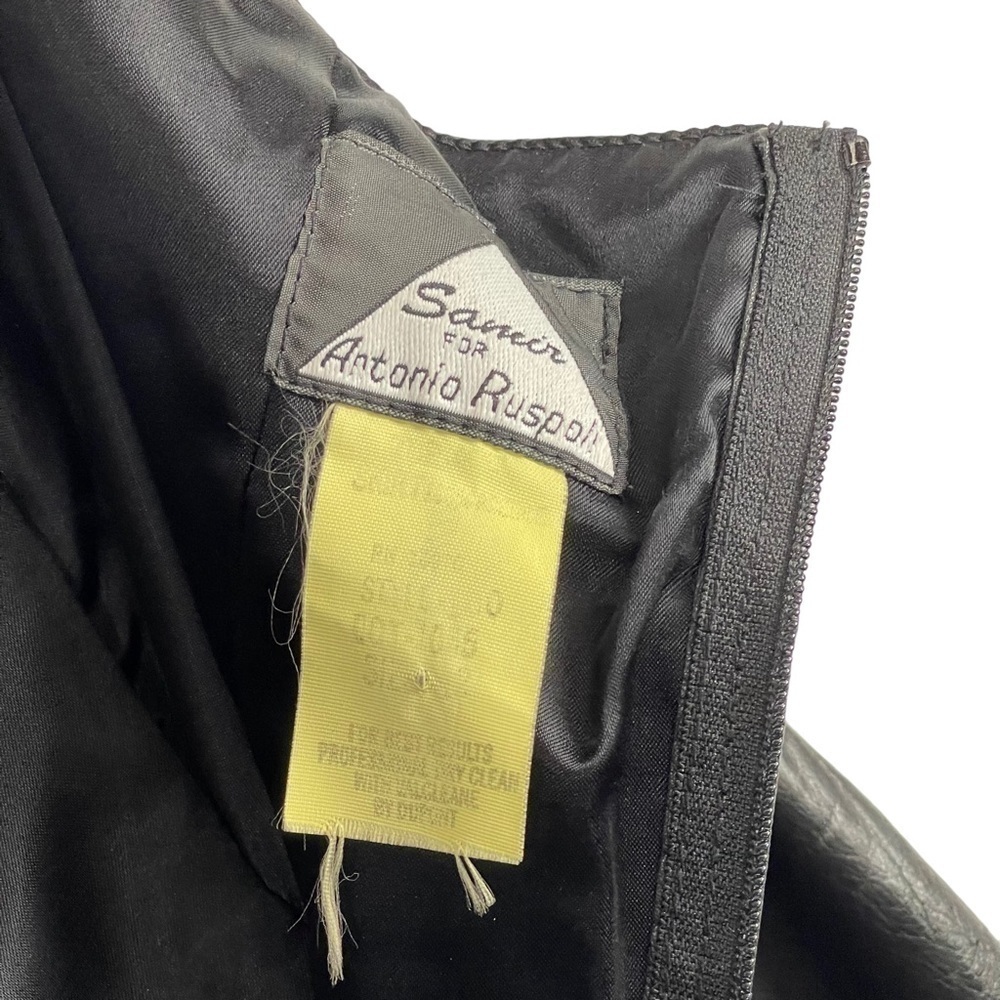 VINTAGE 80S SAMIR ANTONIO RUSPOLI LEATHER STRAPLESS RUFFLE PARTY COCKTAIL DRESS - Picture 12 of 12